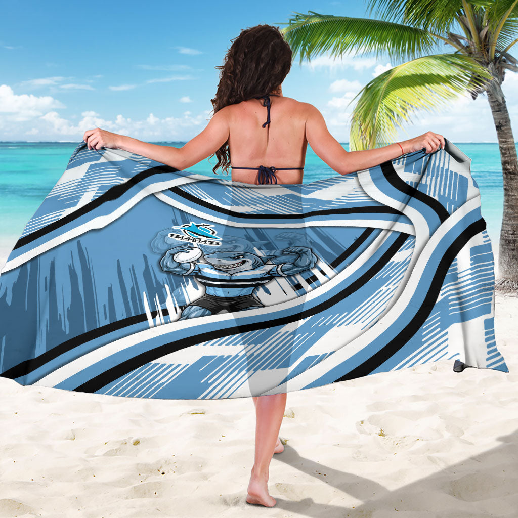 Cronulla Sharks Rugby Mascot Sarong Fierce Athlete Graphic in Sports Style