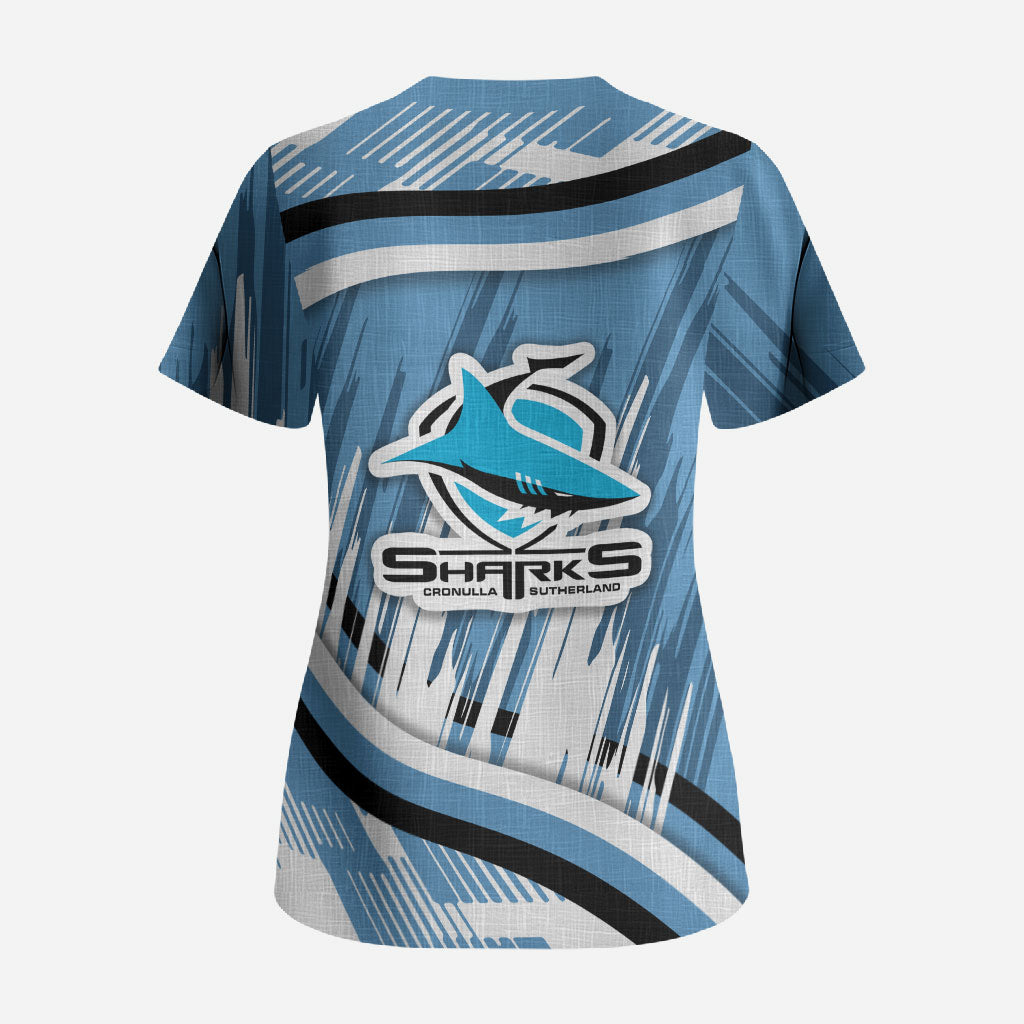 Cronulla Sharks Rugby Mascot Scrub Top Fierce Athlete Graphic in Sports Style