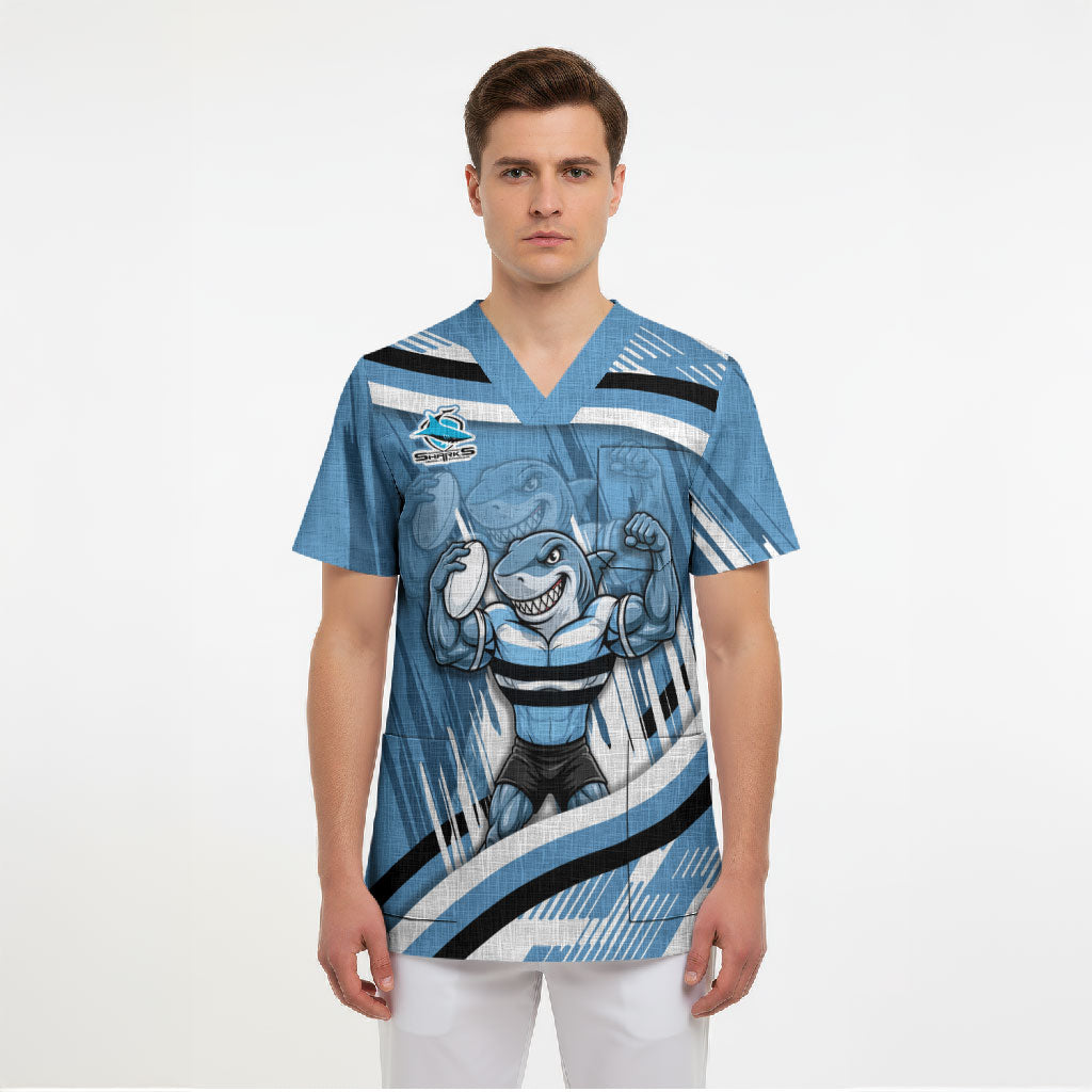 Cronulla Sharks Rugby Mascot Scrub Top Fierce Athlete Graphic in Sports Style