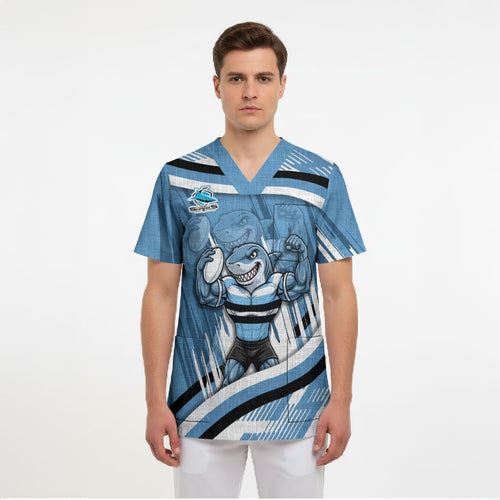 Cronulla Sharks Rugby Mascot Scrub Top Fierce Athlete Graphic in Sports Style