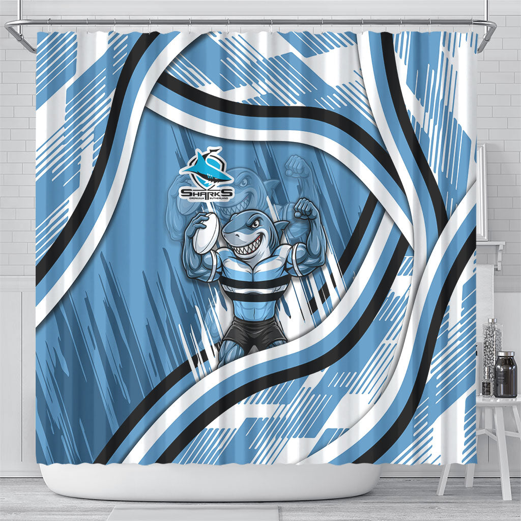 Cronulla Sharks Rugby Mascot Shower Curtain Fierce Athlete Graphic in Sports Style