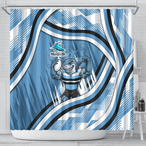 Cronulla Sharks Rugby Mascot Shower Curtain Fierce Athlete Graphic in Sports Style
