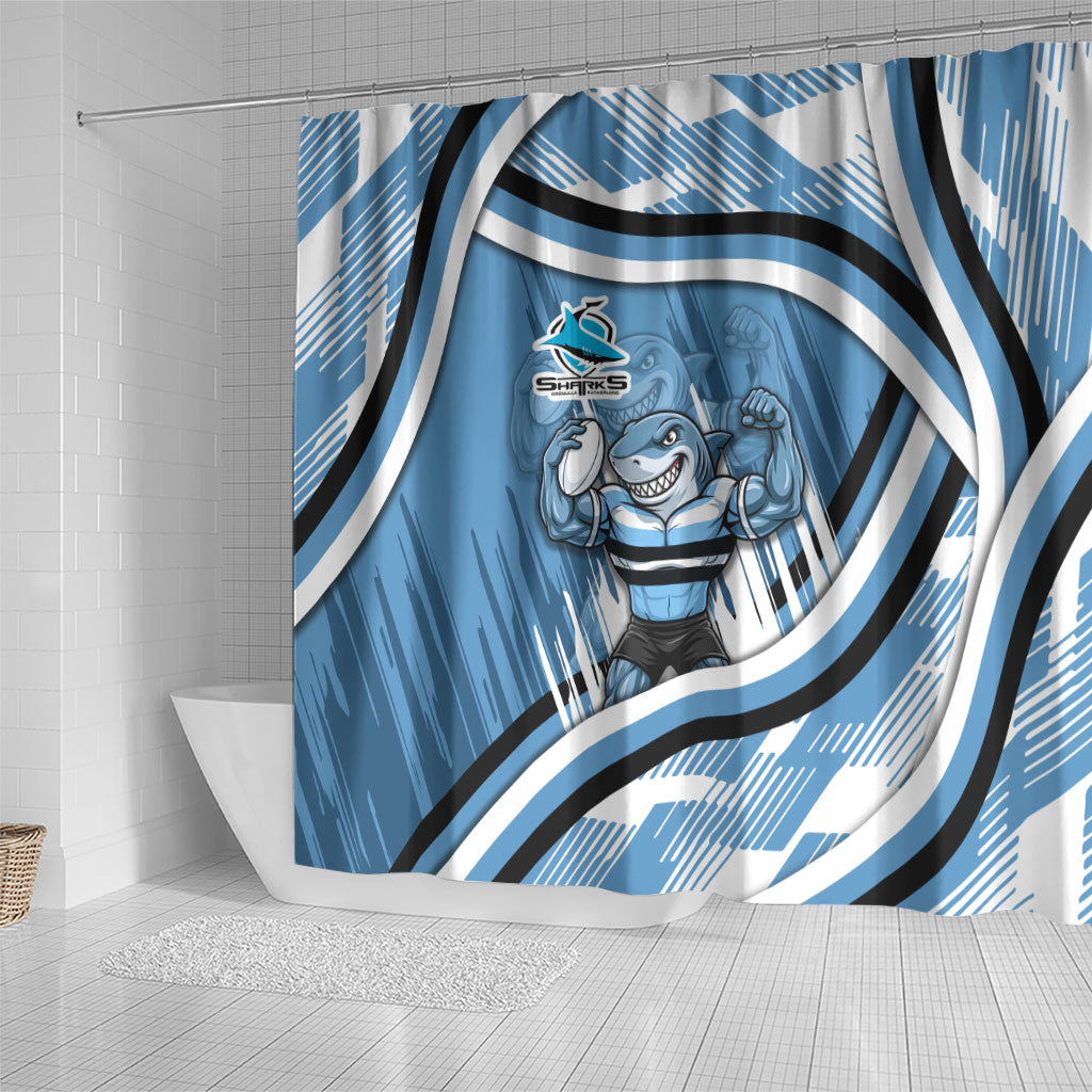 Cronulla Sharks Rugby Mascot Shower Curtain Fierce Athlete Graphic in Sports Style