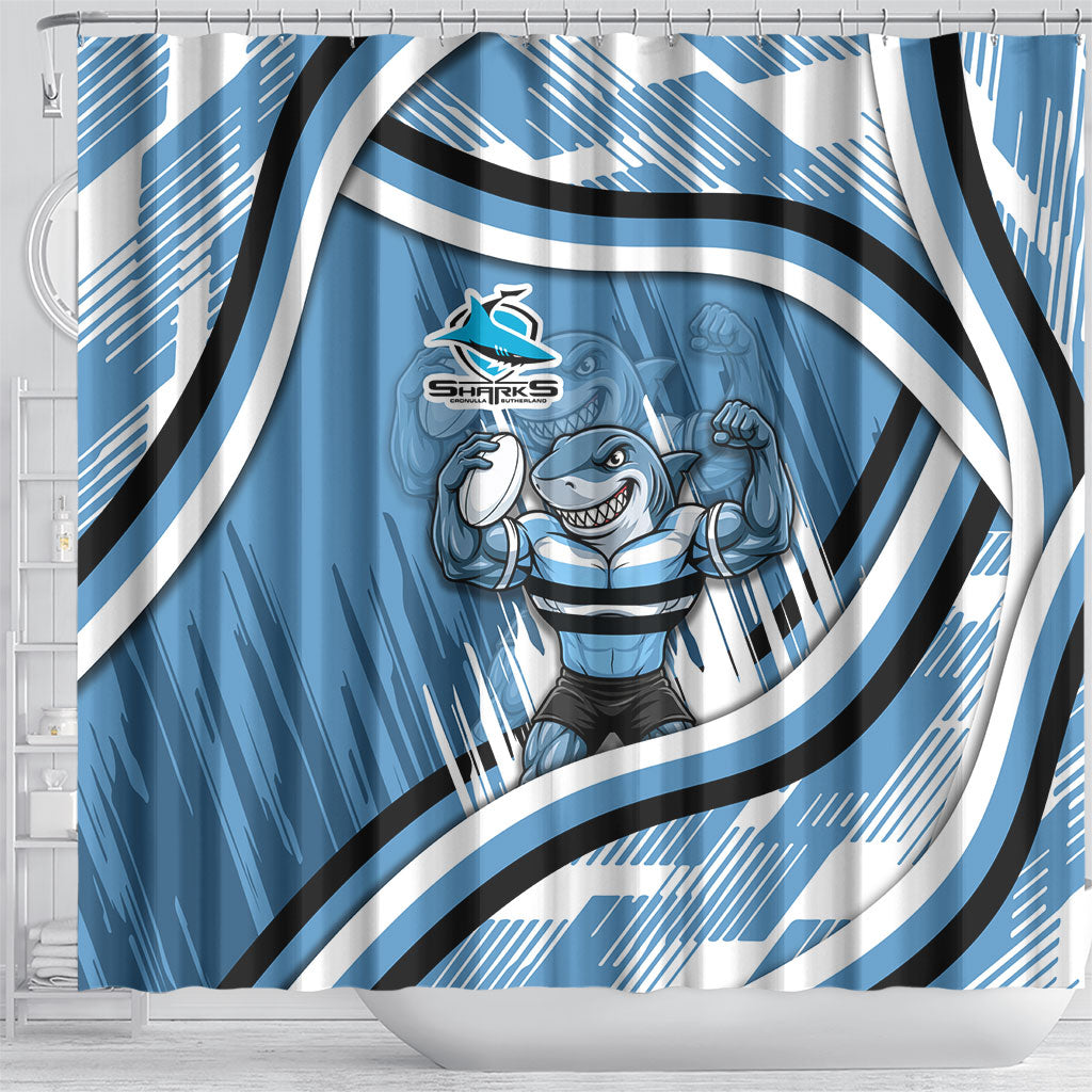 Cronulla Sharks Rugby Mascot Shower Curtain Fierce Athlete Graphic in Sports Style