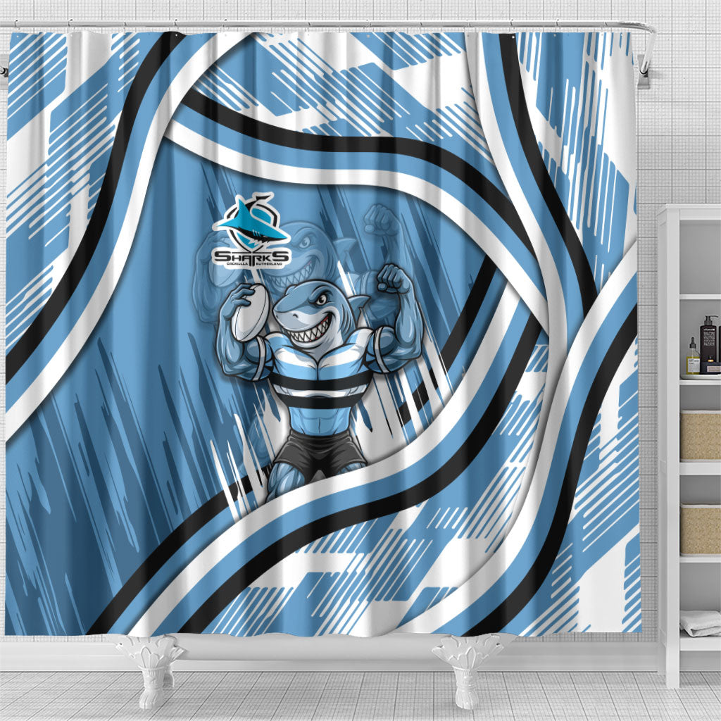 Cronulla Sharks Rugby Mascot Shower Curtain Fierce Athlete Graphic in Sports Style