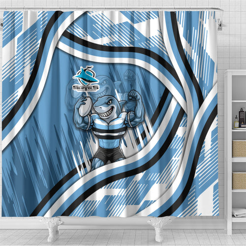 Cronulla Sharks Rugby Mascot Shower Curtain Fierce Athlete Graphic in Sports Style