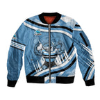 Cronulla Sharks Rugby Mascot Sleeve Zip Bomber Jacket Fierce Athlete Graphic in Sports Style