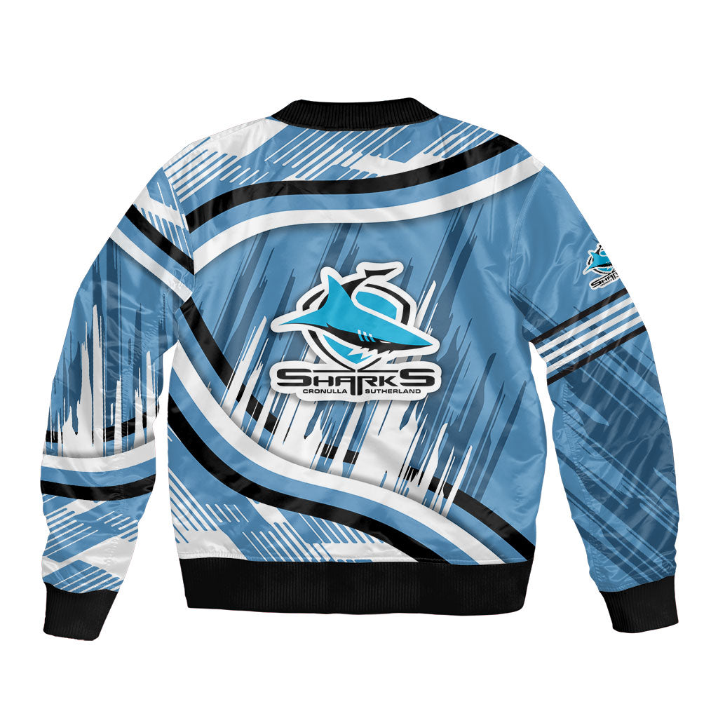 Cronulla Sharks Rugby Mascot Sleeve Zip Bomber Jacket Fierce Athlete Graphic in Sports Style