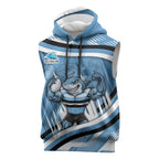 Cronulla Sharks Rugby Mascot Sleeveless Hoodie Fierce Athlete Graphic in Sports Style