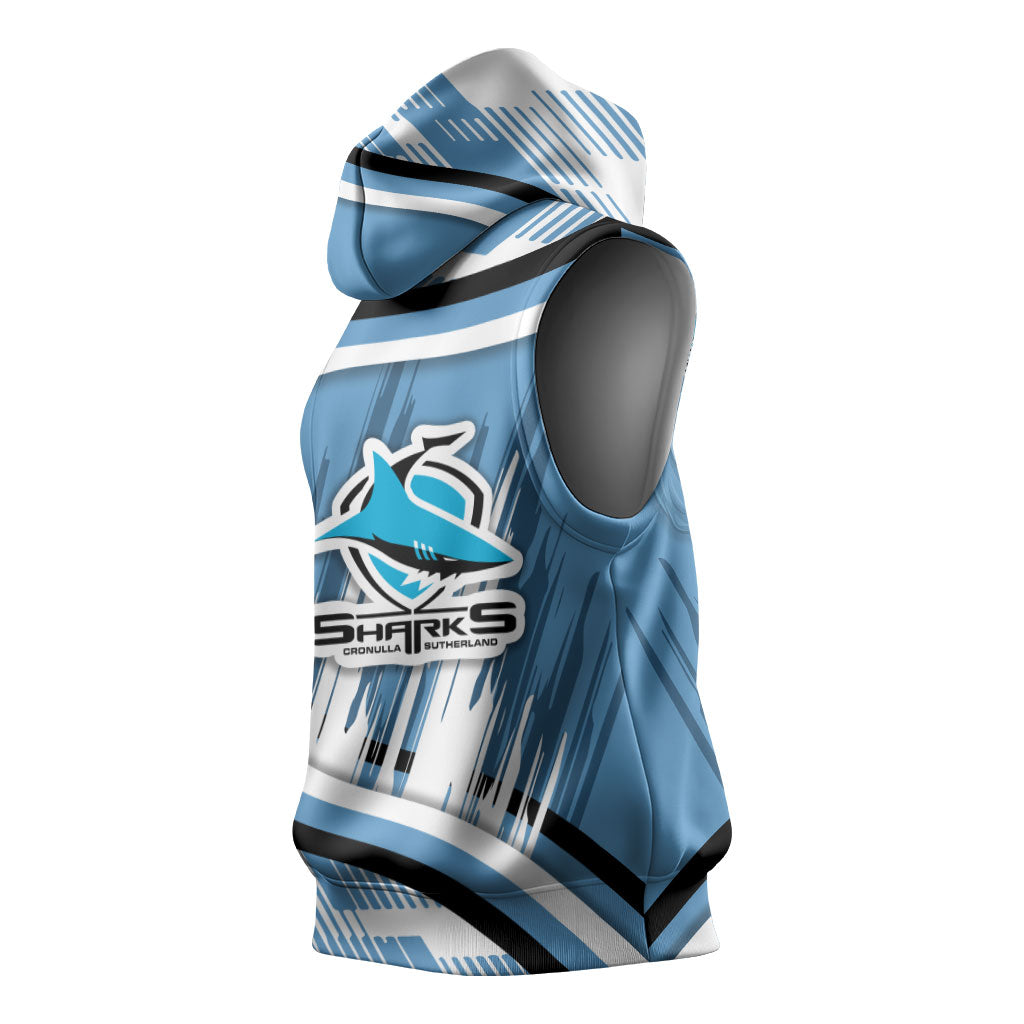 Cronulla Sharks Rugby Mascot Sleeveless Hoodie Fierce Athlete Graphic in Sports Style