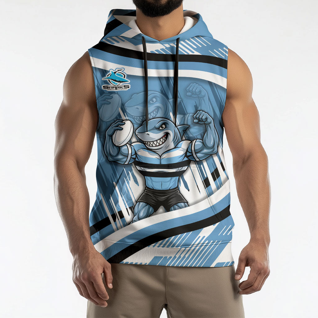 Cronulla Sharks Rugby Mascot Sleeveless Hoodie Fierce Athlete Graphic in Sports Style