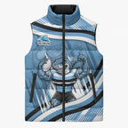 Cronulla Sharks Rugby Mascot Sleeveless Puffer Jacket Fierce Athlete Graphic in Sports Style