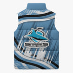 Cronulla Sharks Rugby Mascot Sleeveless Puffer Jacket Fierce Athlete Graphic in Sports Style