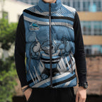 Cronulla Sharks Rugby Mascot Sleeveless Puffer Jacket Fierce Athlete Graphic in Sports Style
