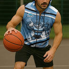 Cronulla Sharks Rugby Mascot Sleeveless Zip Hoodie Fierce Athlete Graphic in Sports Style