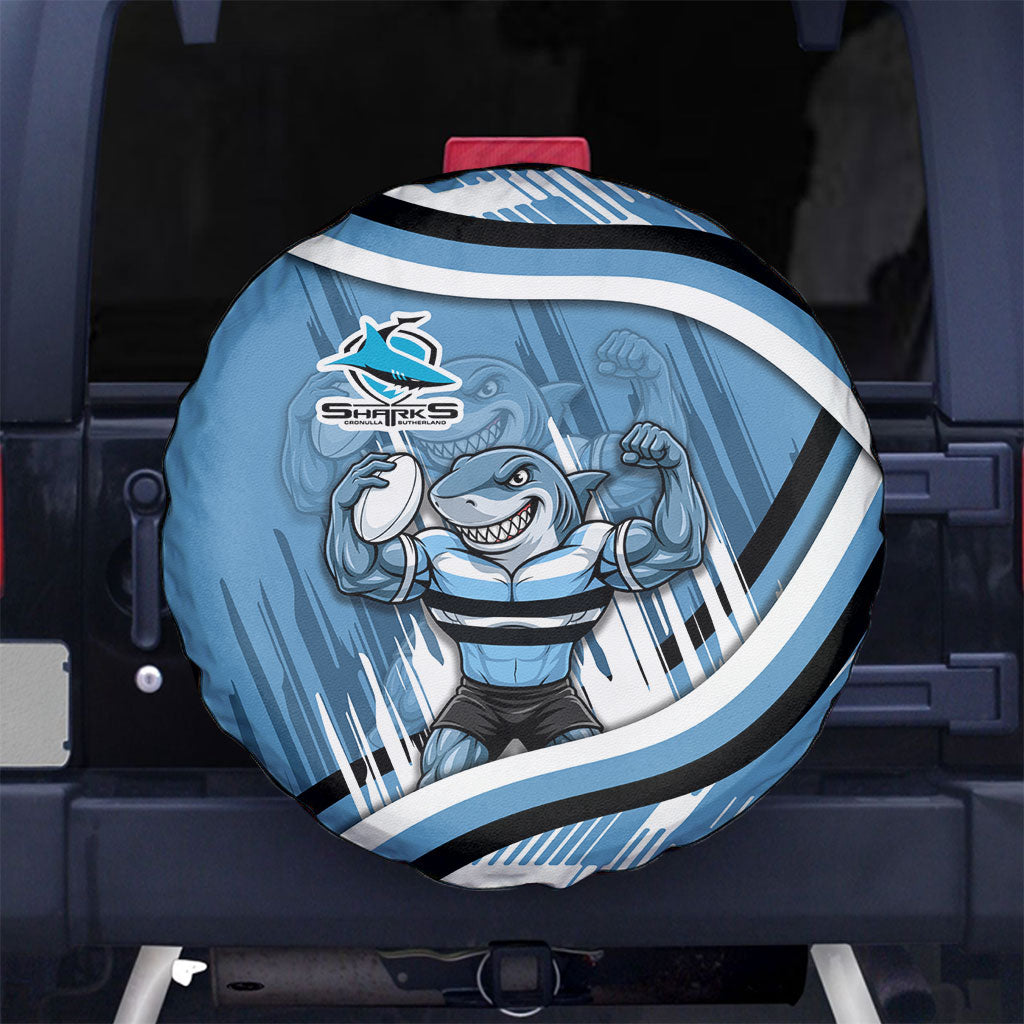 Cronulla Sharks Rugby Mascot Spare Tire Cover Fierce Athlete Graphic in Sports Style