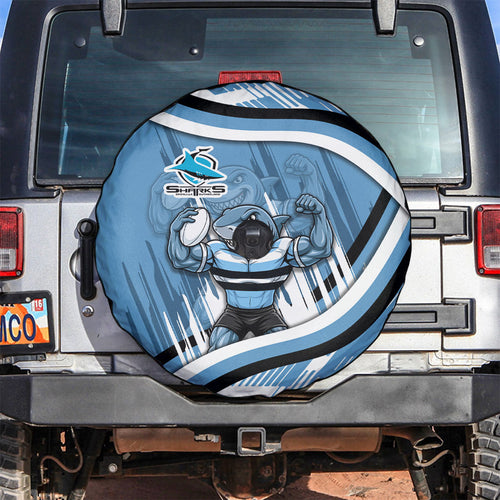 Cronulla Sharks Rugby Mascot Spare Tire Cover Fierce Athlete Graphic in Sports Style