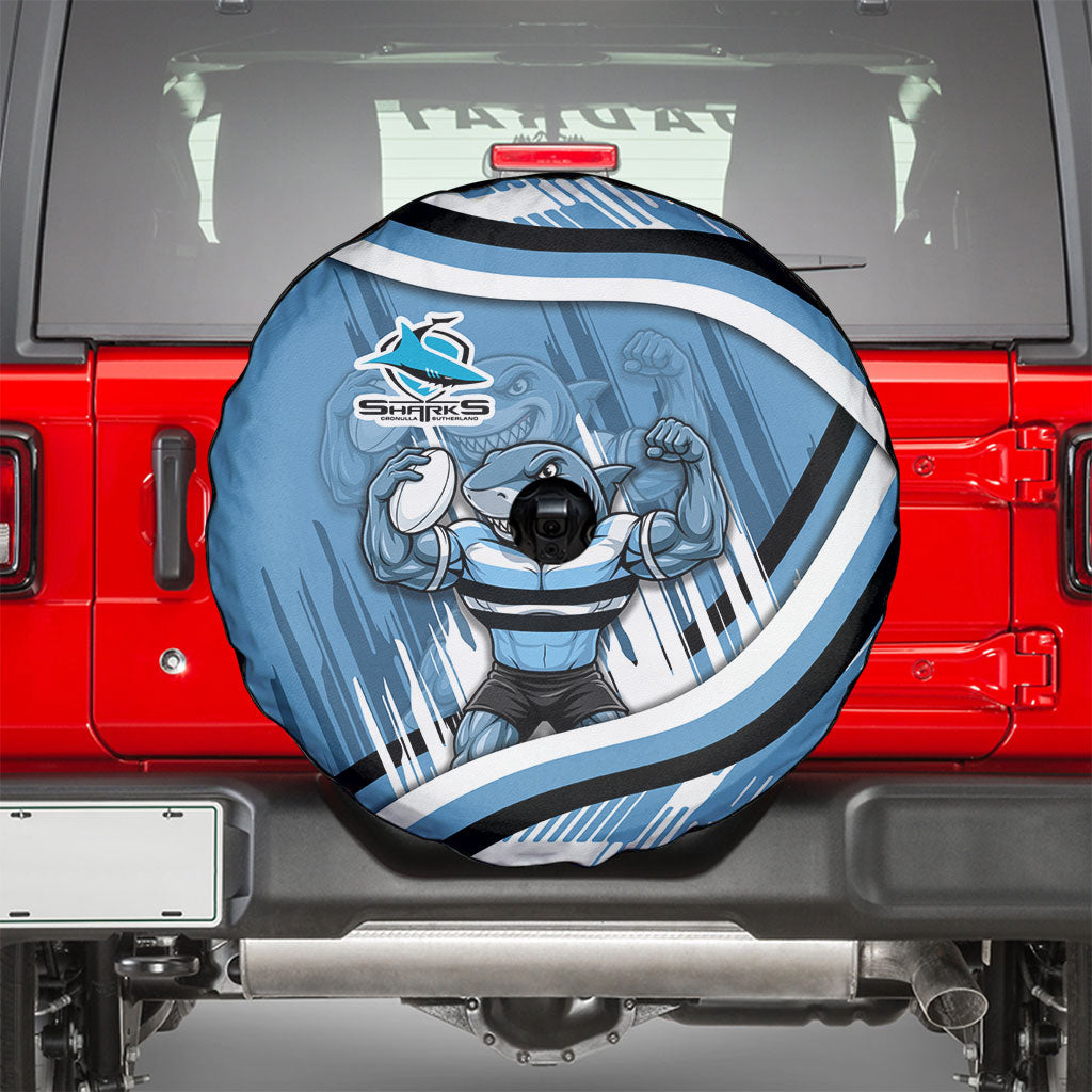 Cronulla Sharks Rugby Mascot Spare Tire Cover Fierce Athlete Graphic in Sports Style