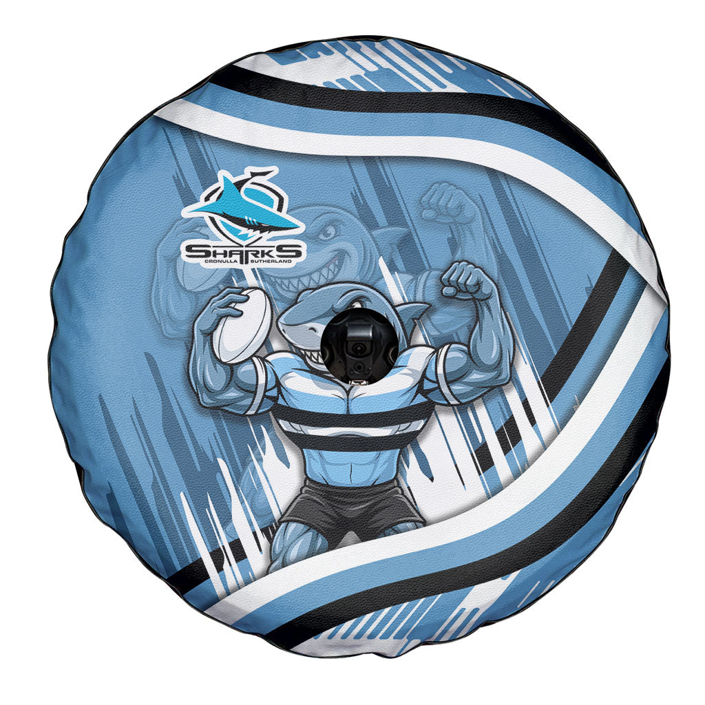 Cronulla Sharks Rugby Mascot Spare Tire Cover Fierce Athlete Graphic in Sports Style