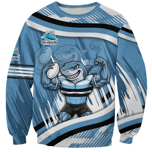 Cronulla Sharks Rugby Mascot Sweatshirt Fierce Athlete Graphic in Sports Style