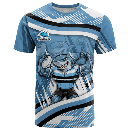 Cronulla Sharks Rugby Mascot T Shirt Fierce Athlete Graphic in Sports Style