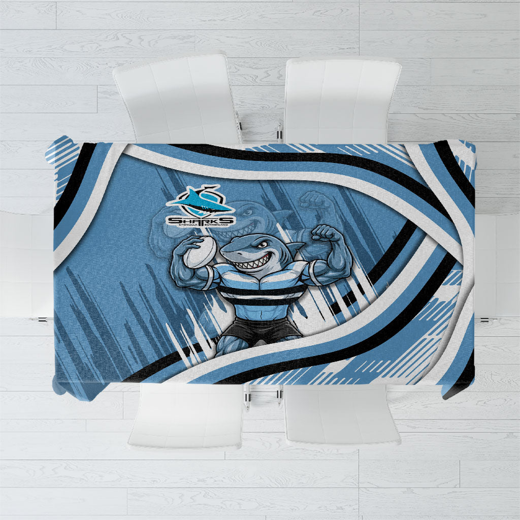 Cronulla Sharks Rugby Mascot Tablecloth Fierce Athlete Graphic in Sports Style
