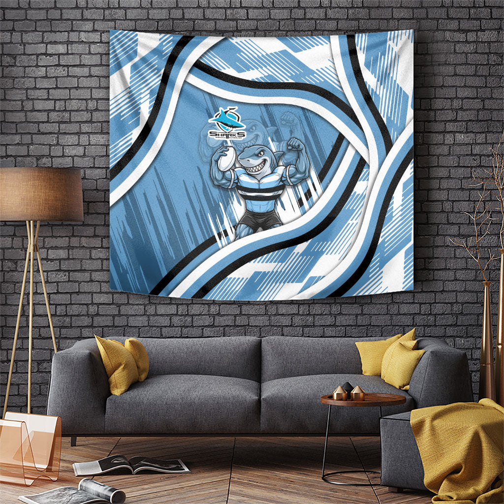 Cronulla Sharks Rugby Mascot Tapestry Fierce Athlete Graphic in Sports Style
