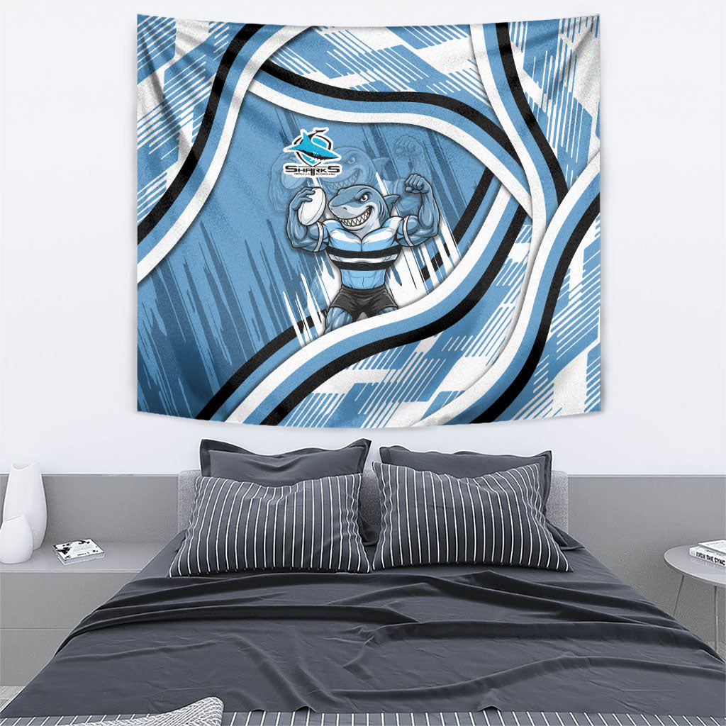 Cronulla Sharks Rugby Mascot Tapestry Fierce Athlete Graphic in Sports Style