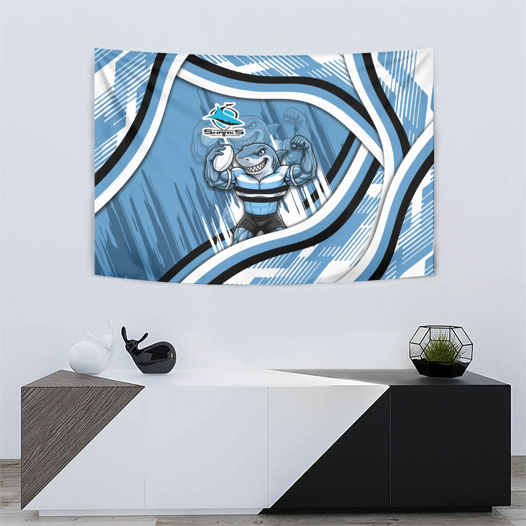 Cronulla Sharks Rugby Mascot Tapestry Fierce Athlete Graphic in Sports Style