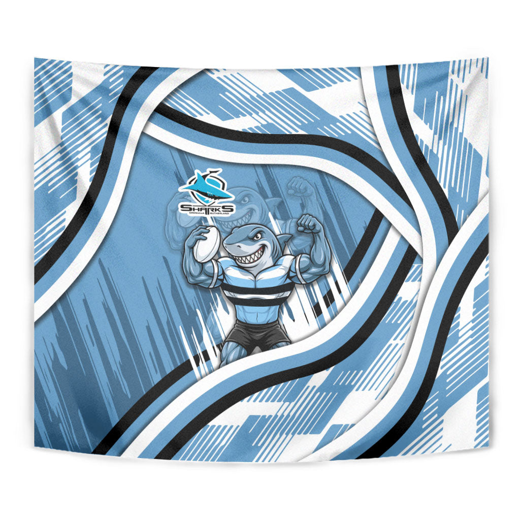 Cronulla Sharks Rugby Mascot Tapestry Fierce Athlete Graphic in Sports Style