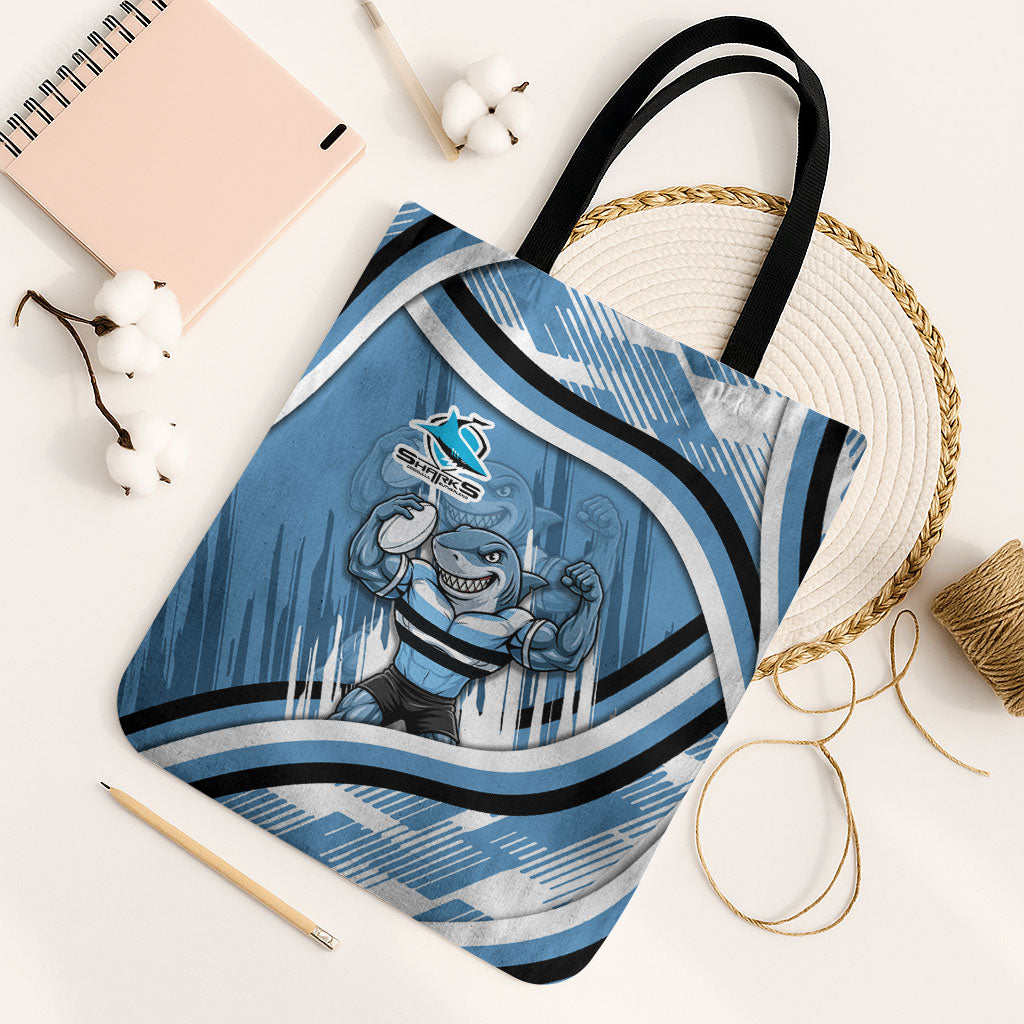 Cronulla Sharks Rugby Mascot Tote Bag Fierce Athlete Graphic in Sports Style