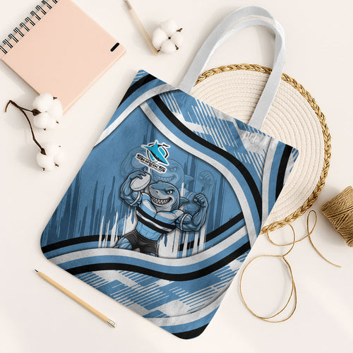 Cronulla Sharks Rugby Mascot Tote Bag Fierce Athlete Graphic in Sports Style
