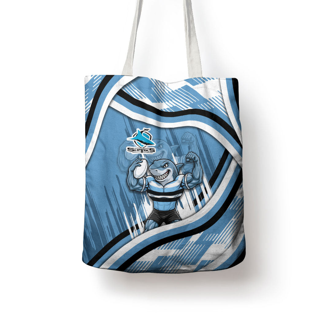 Cronulla Sharks Rugby Mascot Tote Bag Fierce Athlete Graphic in Sports Style