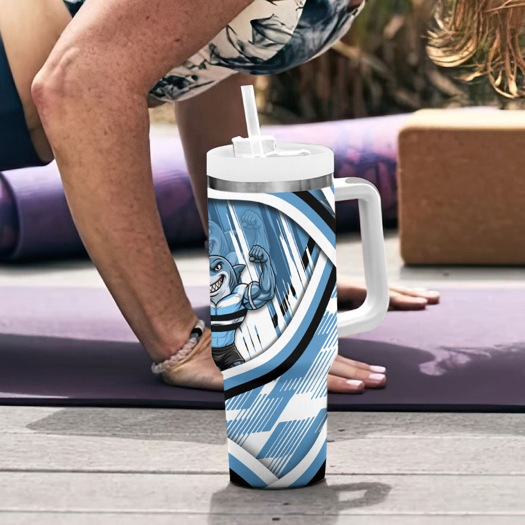 Cronulla Sharks Rugby Mascot Tumbler With Handle Fierce Athlete Graphic in Sports Style