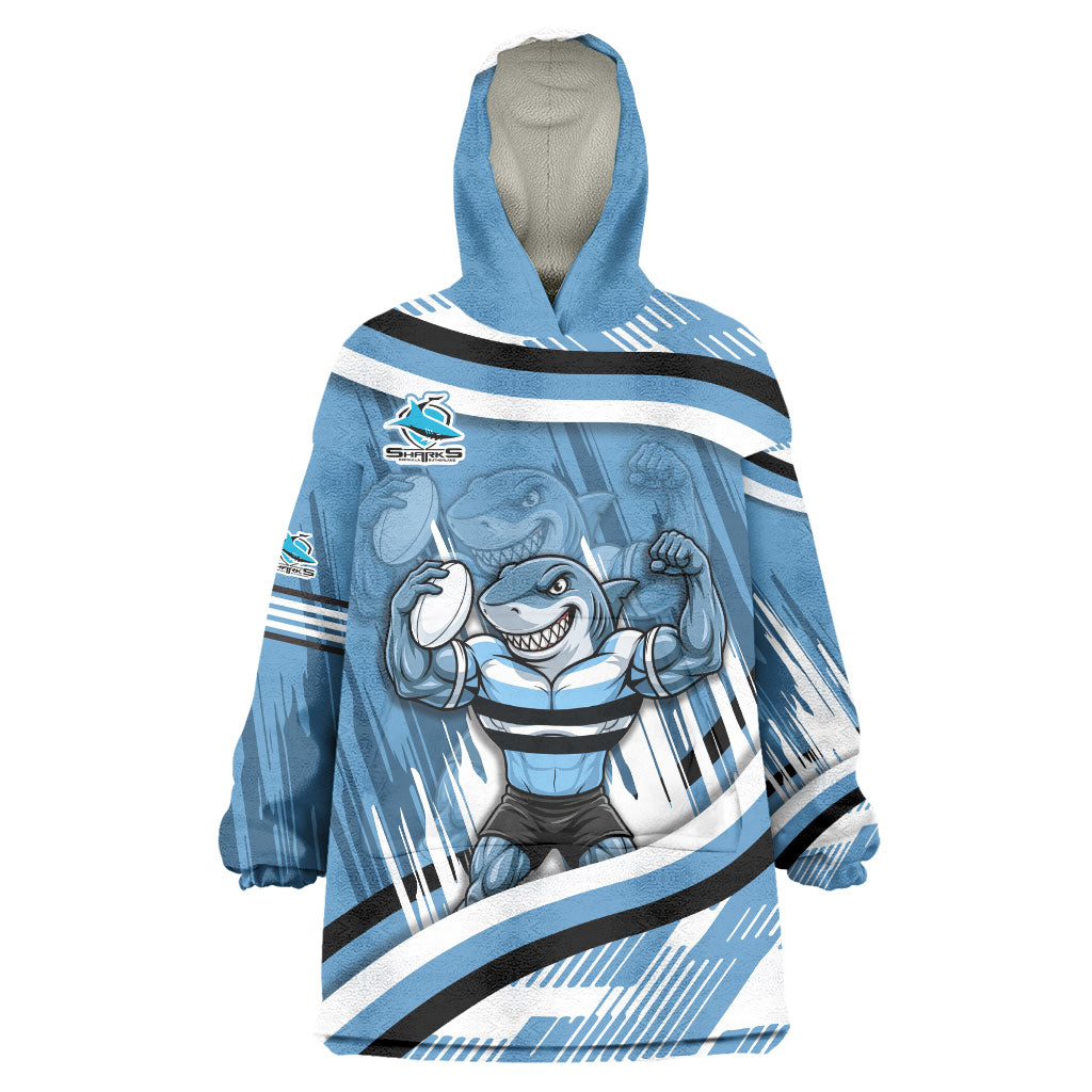 Cronulla Sharks Rugby Mascot Wearable Blanket Hoodie Fierce Athlete Graphic in Sports Style