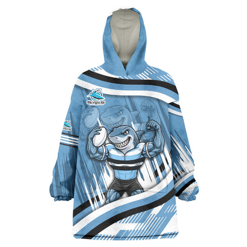 Cronulla Sharks Rugby Mascot Wearable Blanket Hoodie Fierce Athlete Graphic in Sports Style
