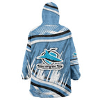 Cronulla Sharks Rugby Mascot Wearable Blanket Hoodie Fierce Athlete Graphic in Sports Style