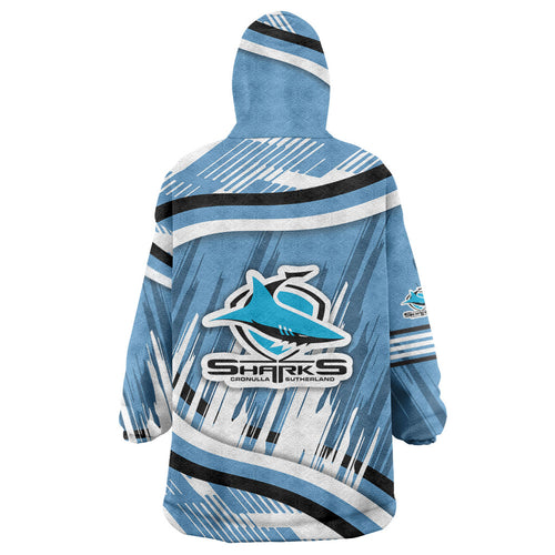 Cronulla Sharks Rugby Mascot Wearable Blanket Hoodie Fierce Athlete Graphic in Sports Style