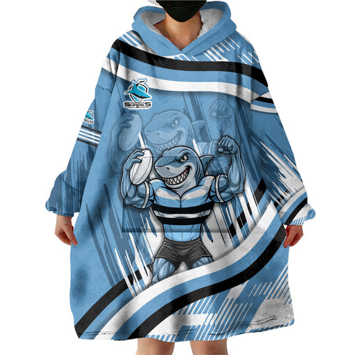 Cronulla Sharks Rugby Mascot Wearable Blanket Hoodie Fierce Athlete Graphic in Sports Style