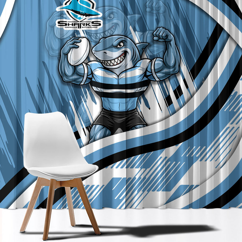 Cronulla Sharks Rugby Mascot Window Curtain Fierce Athlete Graphic in Sports Style
