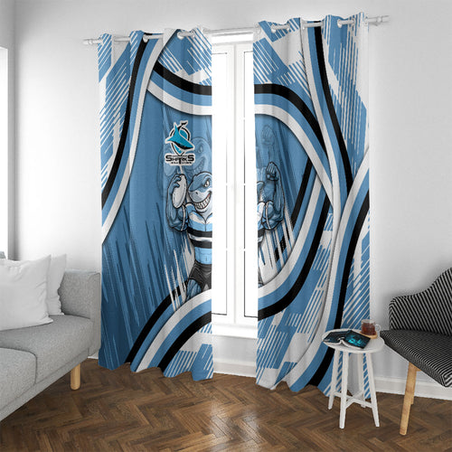 Cronulla Sharks Rugby Mascot Window Curtain Fierce Athlete Graphic in Sports Style