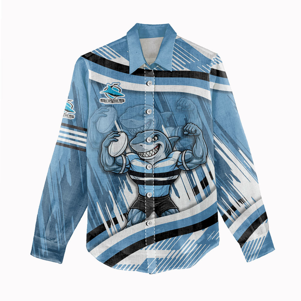 Cronulla Sharks Rugby Mascot Women Casual Shirt Fierce Athlete Graphic in Sports Style
