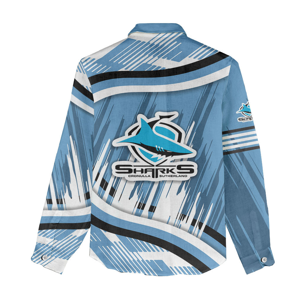 Cronulla Sharks Rugby Mascot Women Casual Shirt Fierce Athlete Graphic in Sports Style
