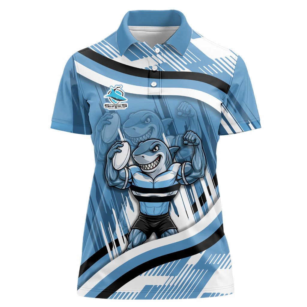 Cronulla Sharks Rugby Mascot Women Polo Shirt Fierce Athlete Graphic in Sports Style