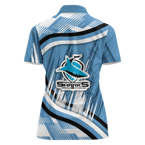 Cronulla Sharks Rugby Mascot Women Polo Shirt Fierce Athlete Graphic in Sports Style