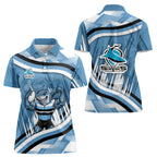 Cronulla Sharks Rugby Mascot Women Polo Shirt Fierce Athlete Graphic in Sports Style