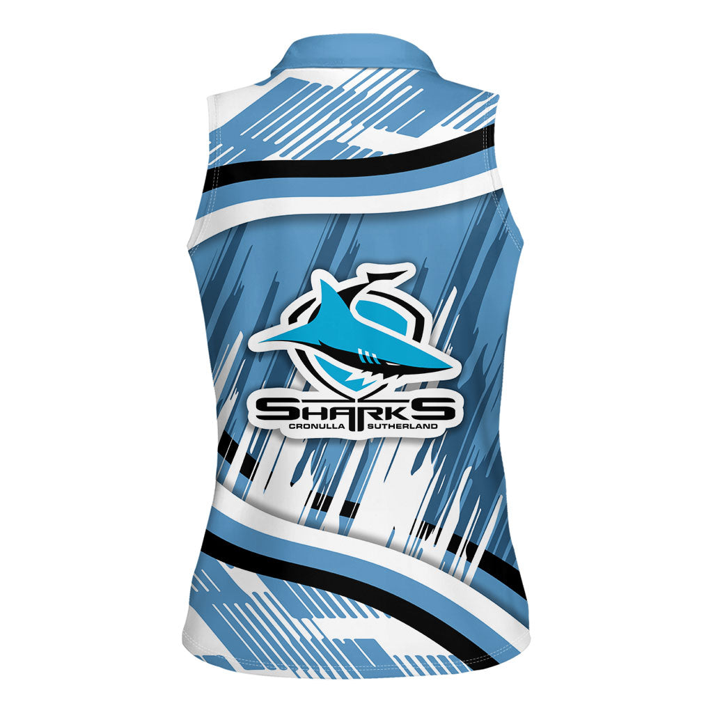 Cronulla Sharks Rugby Mascot Women Sleeveless Polo Shirt Fierce Athlete Graphic in Sports Style