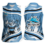 Cronulla Sharks Rugby Mascot Women Sleeveless Polo Shirt Fierce Athlete Graphic in Sports Style