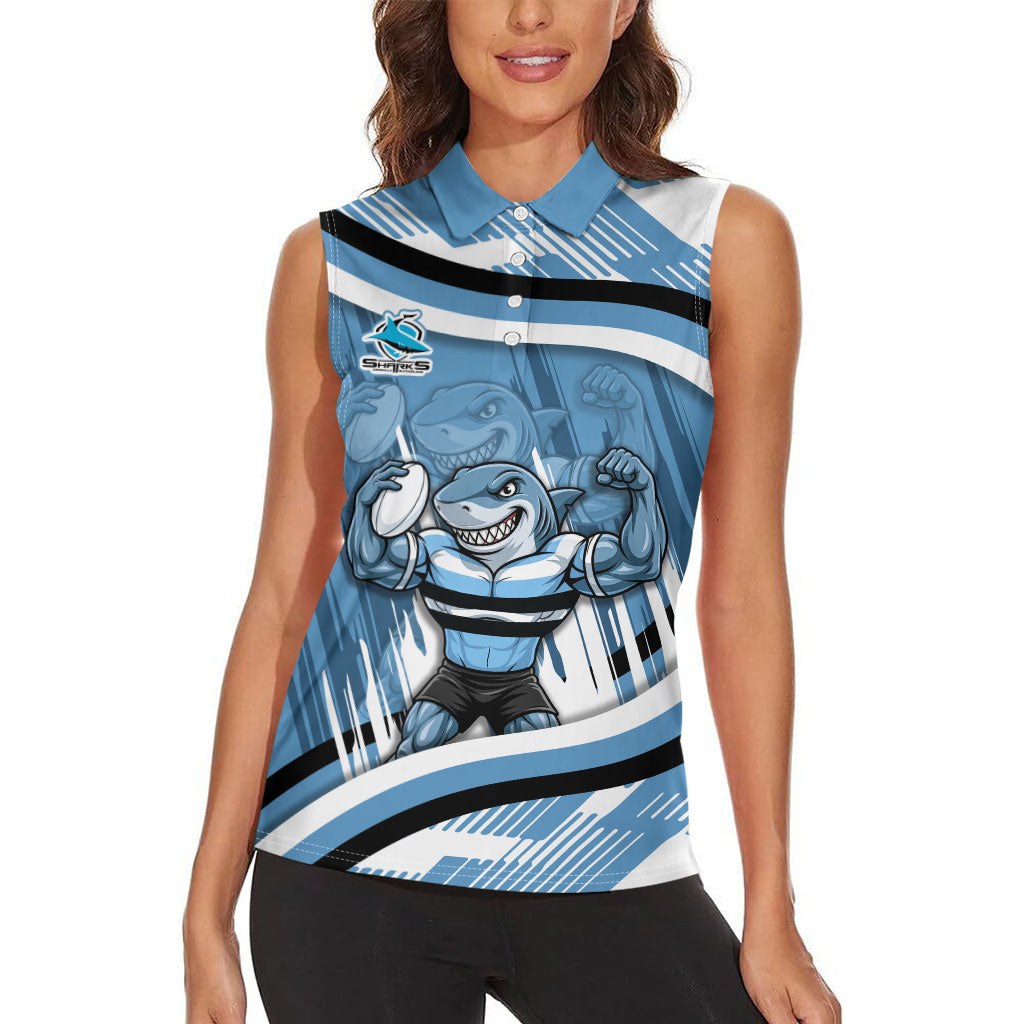 Cronulla Sharks Rugby Mascot Women Sleeveless Polo Shirt Fierce Athlete Graphic in Sports Style