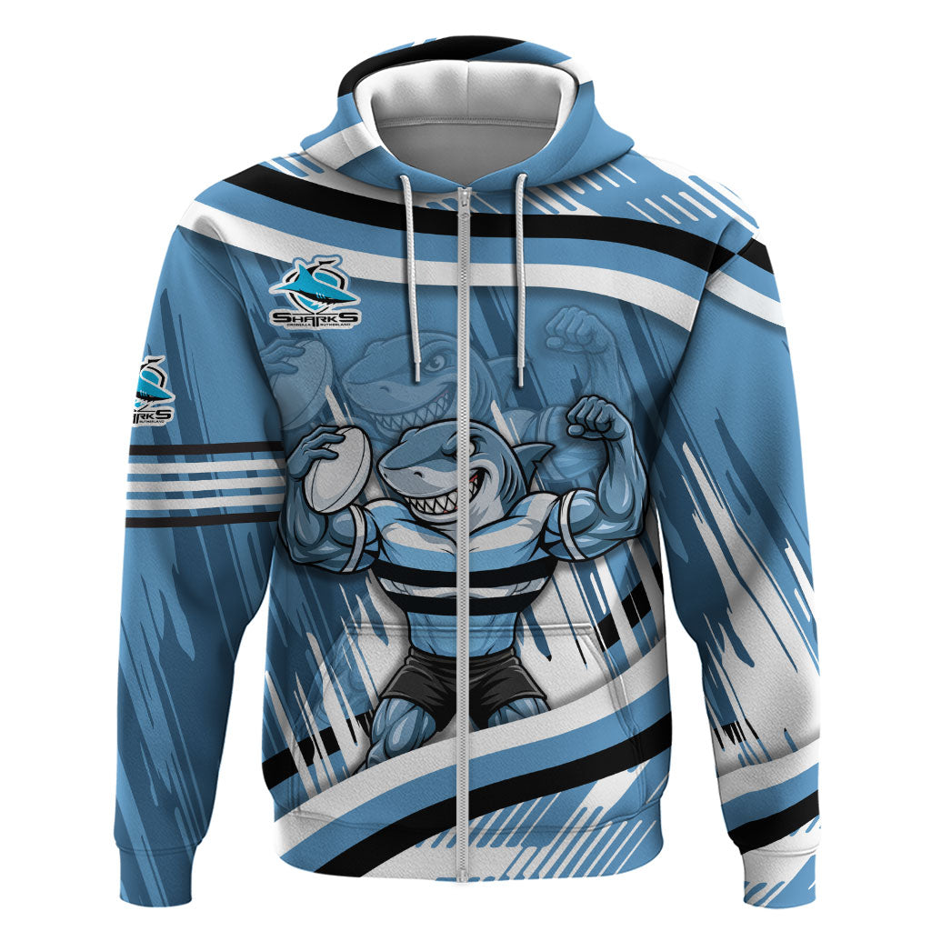 Cronulla Sharks Rugby Mascot Zip Hoodie Fierce Athlete Graphic in Sports Style